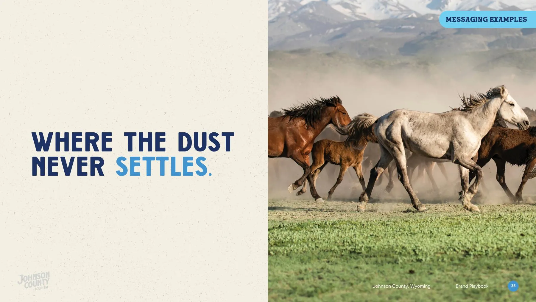 Visit Buffalo brand imagery — wild horses running the Wyoming range