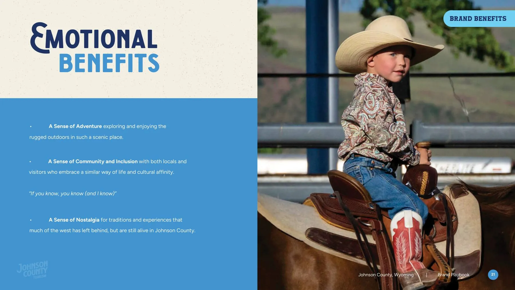 Visit Buffalo brand imagery — a young rider in Johnson County