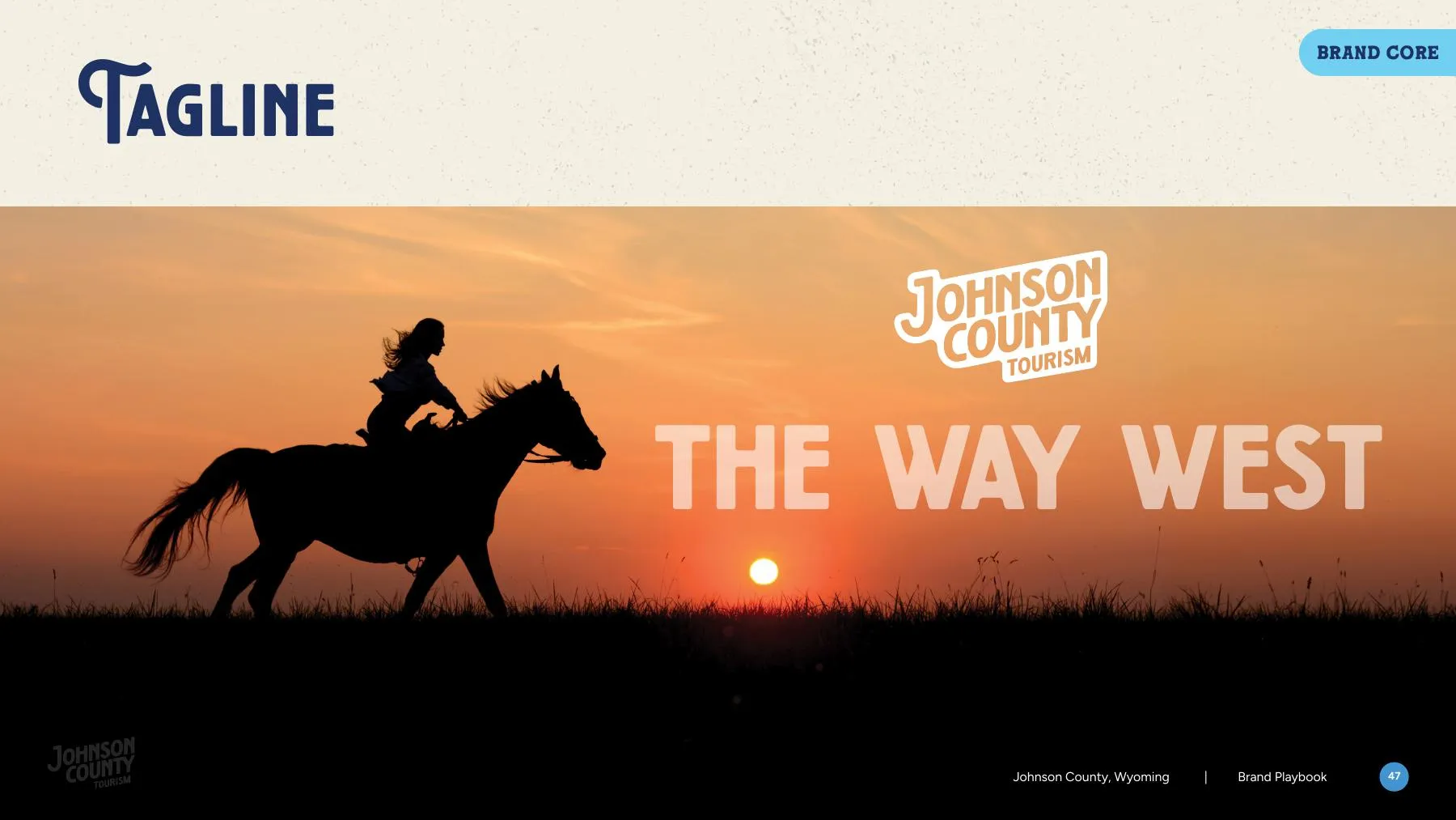 Visit Buffalo brand tagline — “The Way West” over a Wyoming sunset