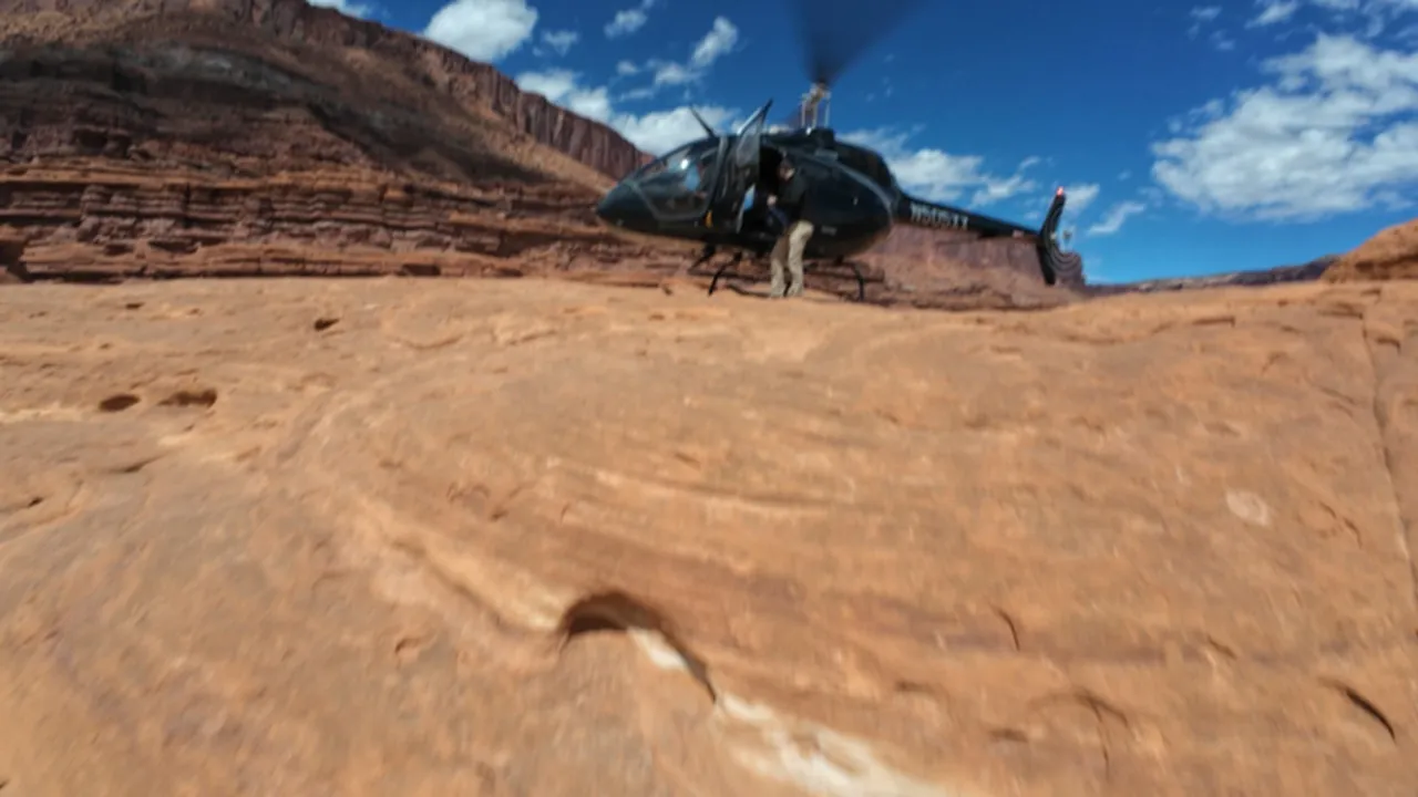 Utah documentary shoot — helicopter on location in the canyon